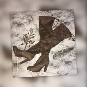 Taupe suede knee high boots